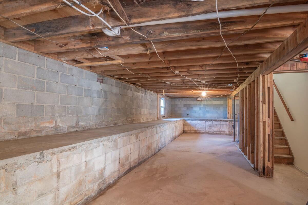 Basement foundation area representing radon entry and slab conditions